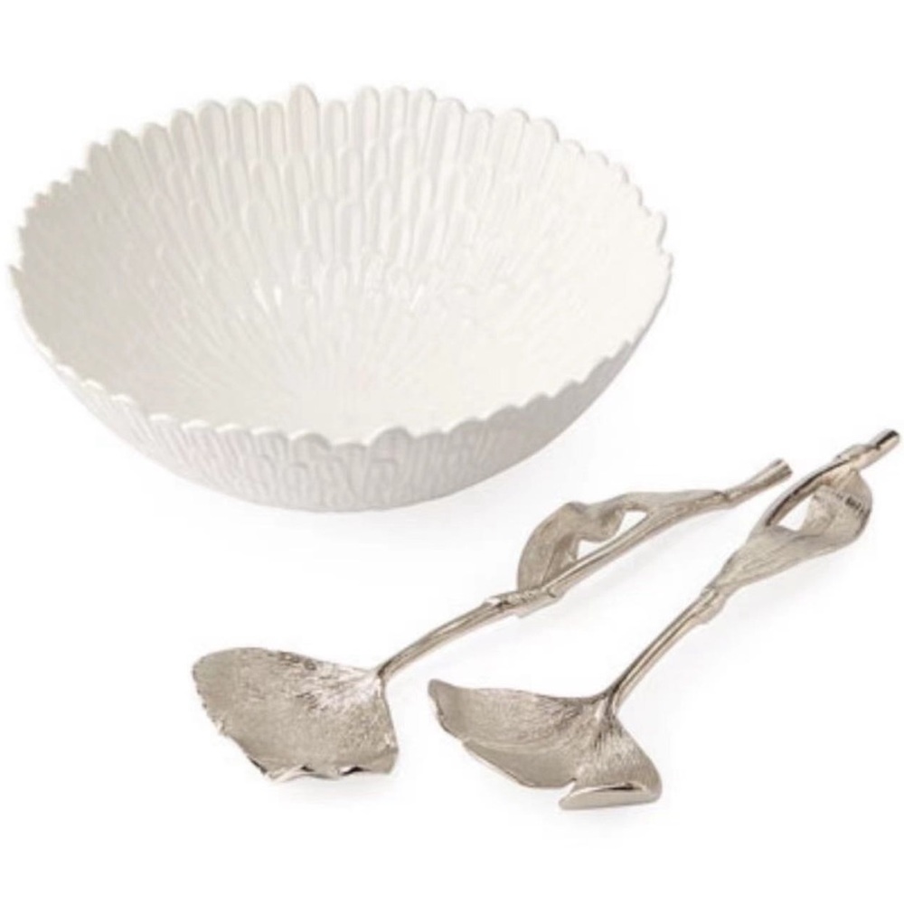 3-Piece Michael Aram Salad Bowl and Tulip Servers Set